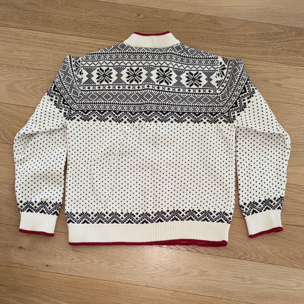 L.L. Bean Boys Black and White Nordic Sweater quarter zip sz M 10/12 100% Cotton - Picture 9 of 10